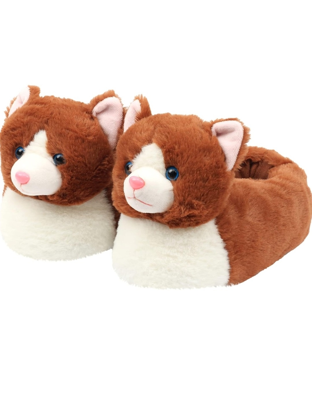 Plush Brown & White Cat Slippers